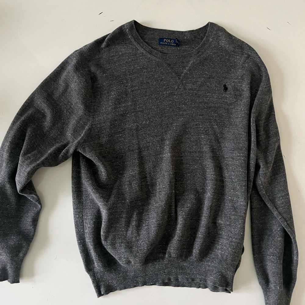 Polo Ralph Lauren Sweater Mens Medium Grey 100% Merino Wool Pullover Casual